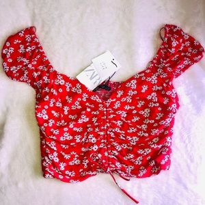 Zara Red Floral Crop Top